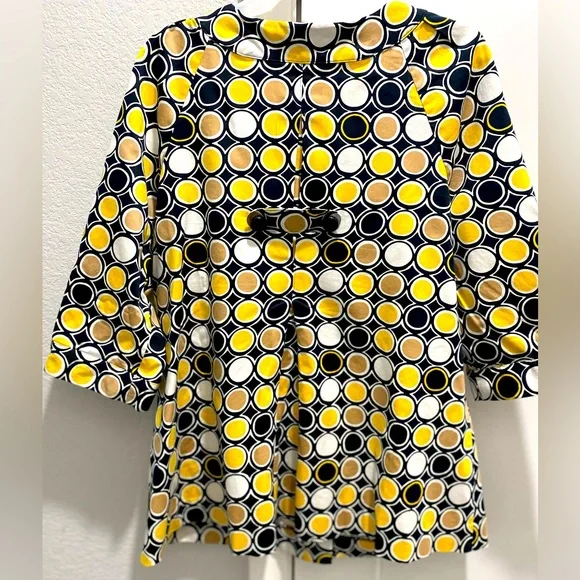 Allison Taylor Black Yellow White Dots Button 3/4 Sleeve Cotton Jacket Shirt 12 - Picture 8 of 9